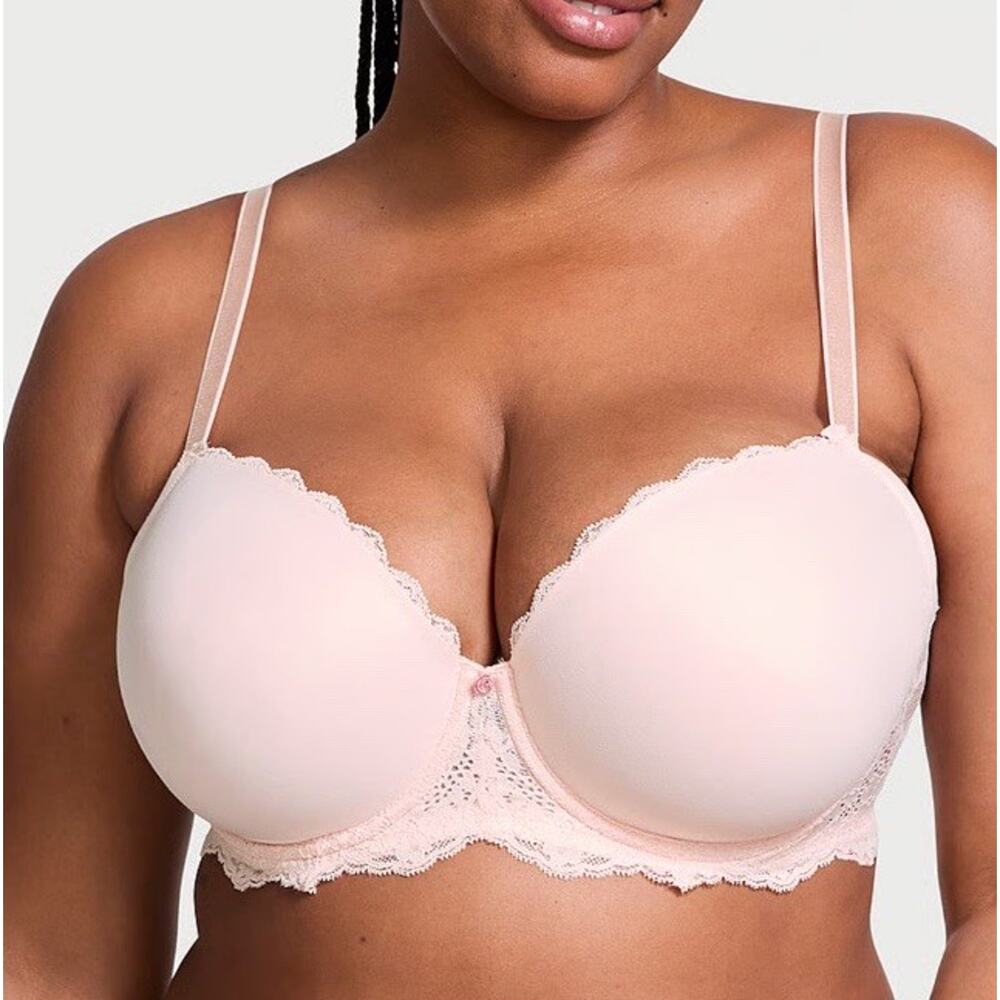 Victoria's Secret DREAM ANGELS Lined Demi Bra Women's Sz 34DD Pink Lace Trim VS